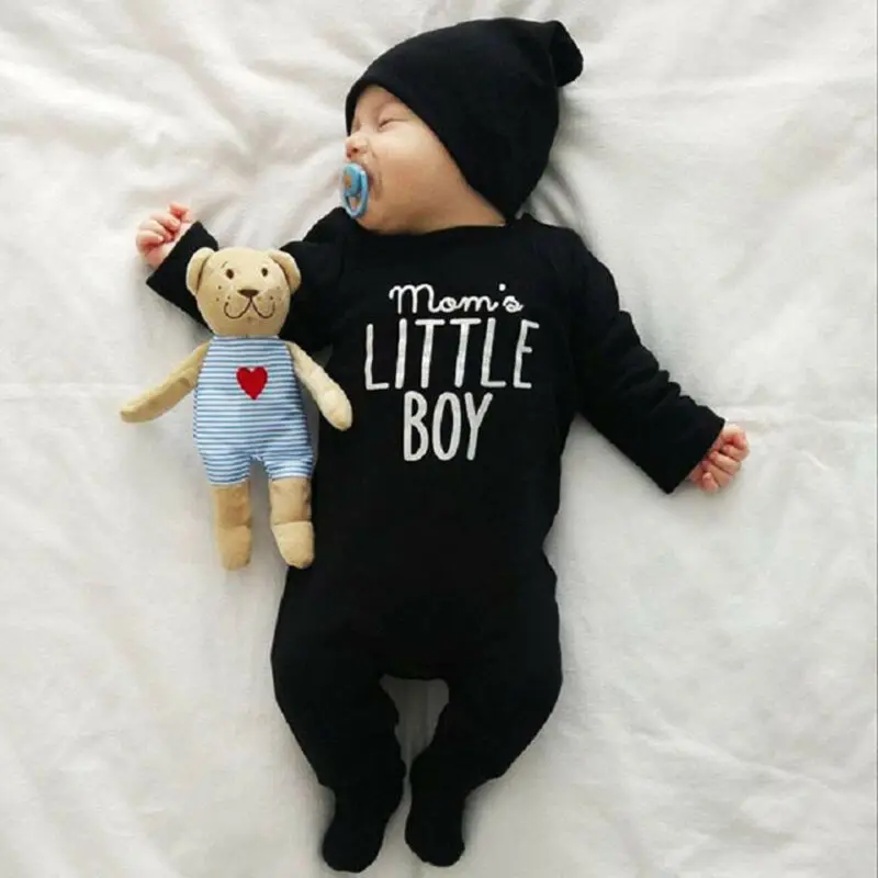 pudcoco 2019 Brand Cute Newborn Baby Little Boys Cotton Romper Outfits Clothes 1 Piece Black Long Sleeve Jumpsuit |
