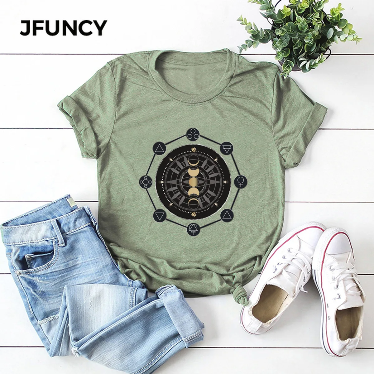 JFUNCY Gothic Graphic Print  Short Sleeve Woman Tshirts Women T shirt Casual Loose T-shirt Summer Tees 100% Cotton Tops