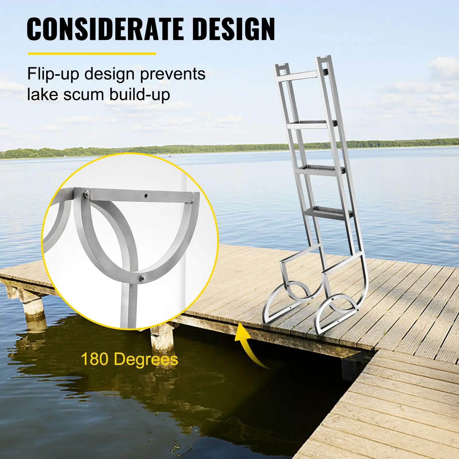 VEVOR-escalera de aluminio de 4 escalones con muelle antideslizante, escalones ajustables para trabajos de abordaje de barcos, Pont&oacute;n, piscina, 350 libras-3