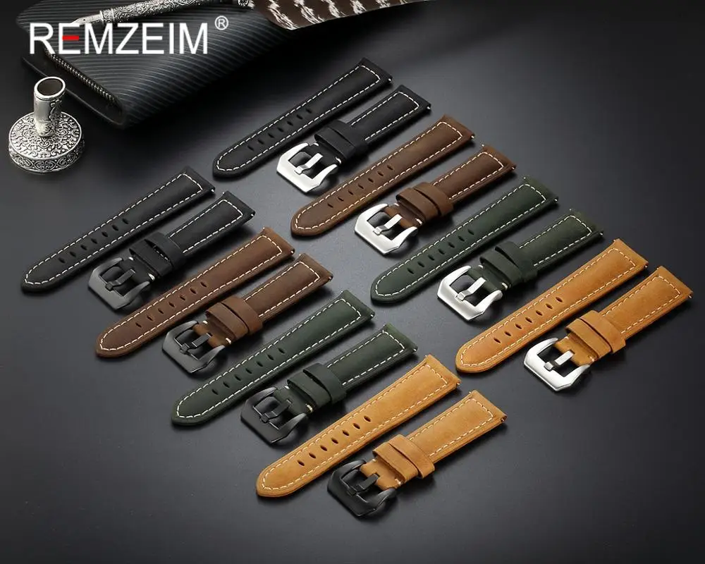 Ремешок кожаный ручной работы REMZEIM для Samsung galaxy watch коричневый черный зеленый