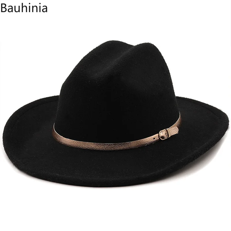 

Bauhinia Women Luxury Felt Fedora Hat For Winter Vintage Wool Cowboy Caps Men Gangster Trilby Jazz Hats