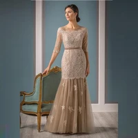 new arrival champagne mermaid lace jewel neck mother of the bride dresses three quarter sleeve mother of the groom gowns 2021