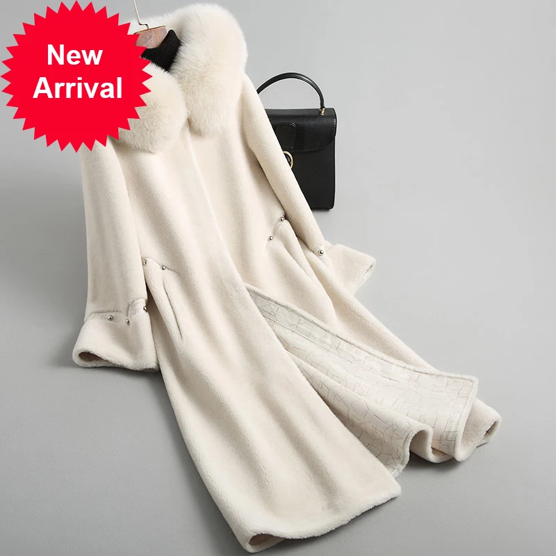 

Зимнее женское теплое шерстяное меховое пальто A18113, парка большого размера с воротником из натурального Лисьего меха, женские пальто, куртк...