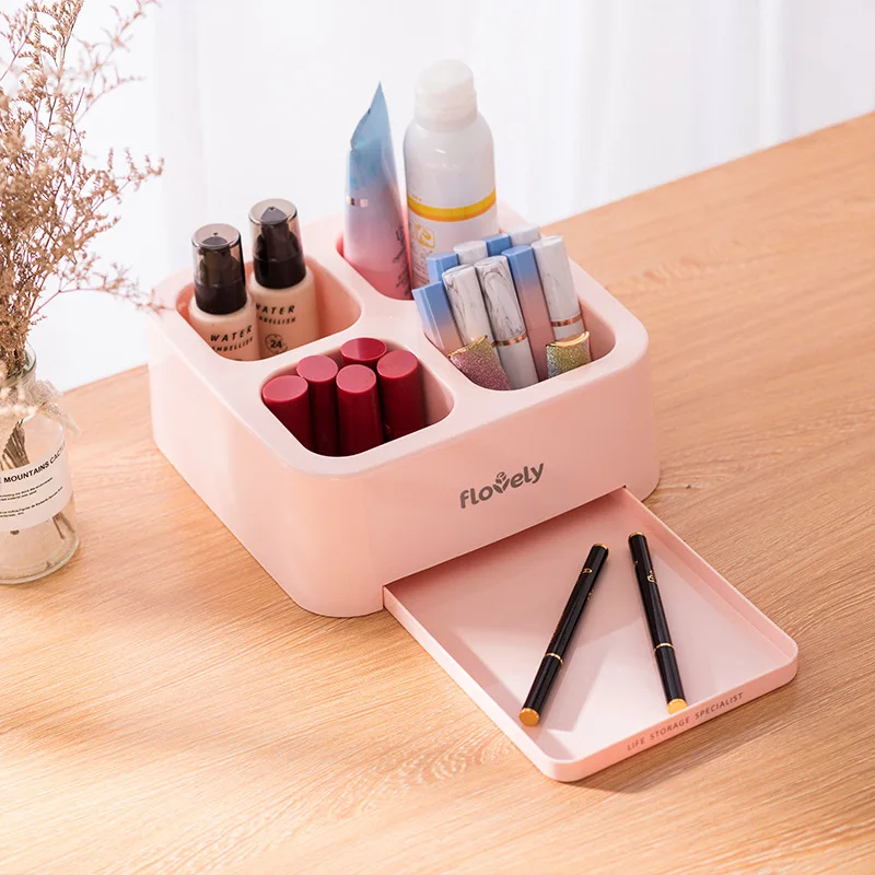 

Korean Version of The Pen Holder Square 4 Pen Holder Drawer Multi-function Desktop Storage Makeup Brush Home Storage Bucket