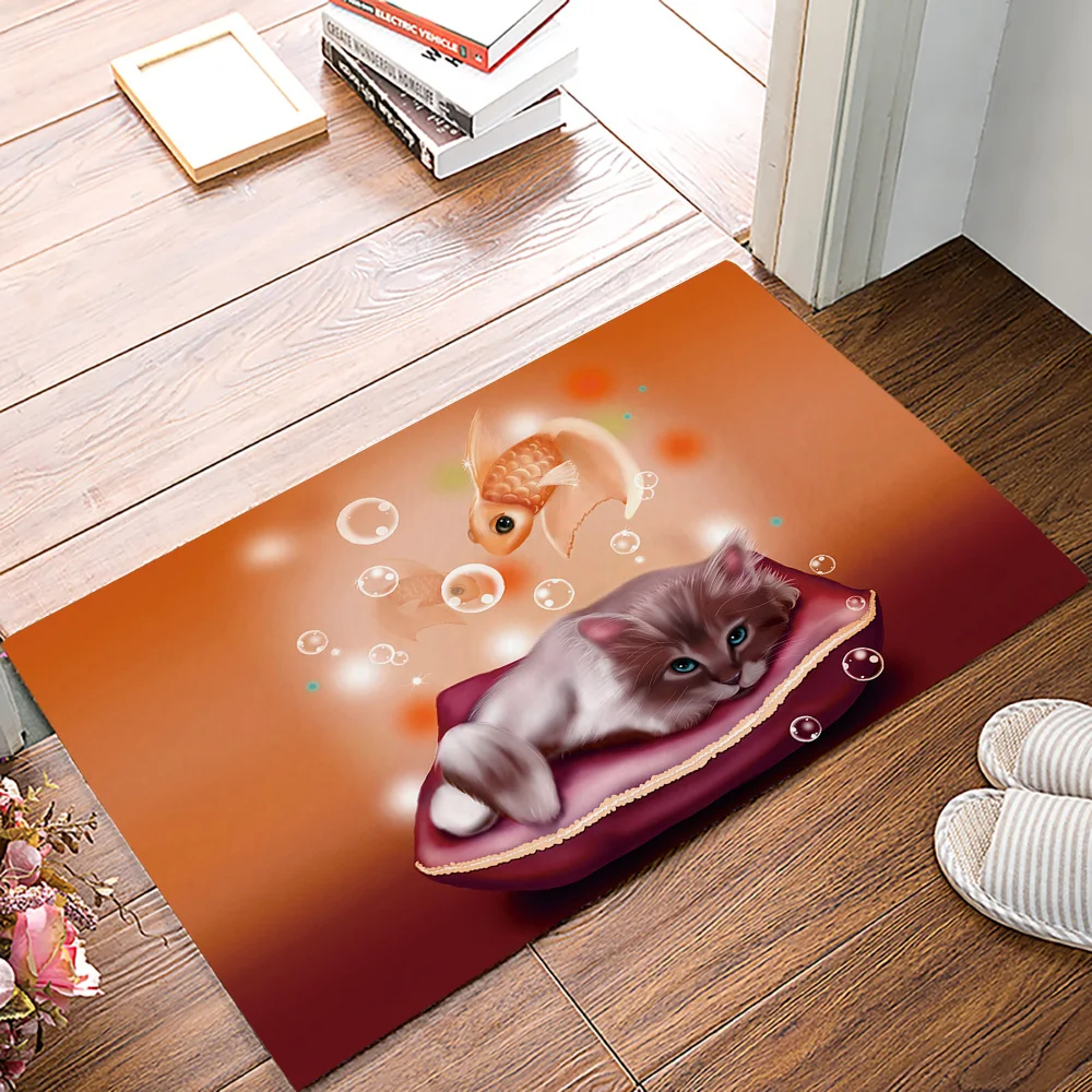 Мультяшный кот рыба речь пузырьки нескользящий дверной коврик аксессуары для