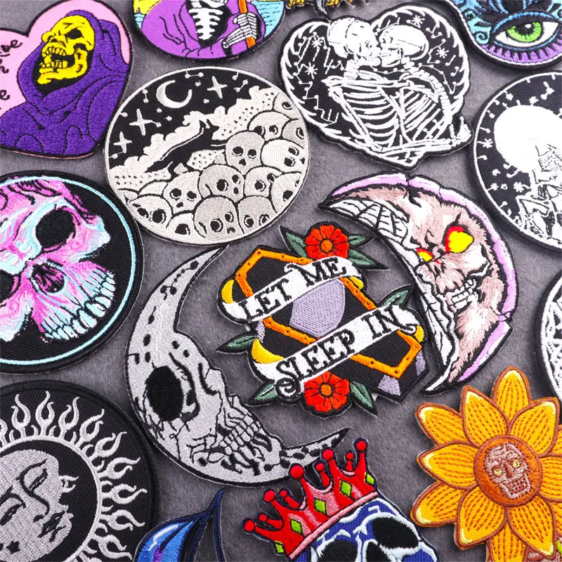 Вышивка в виде черепа панк-пиццы искусственные Швейные нашивки на одежде