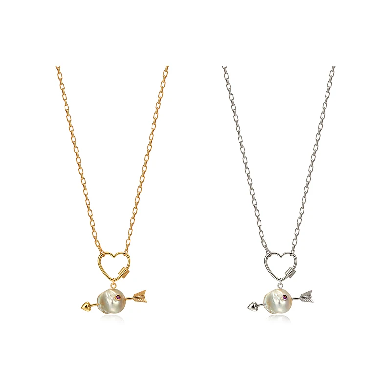 

Retro hand made arrow through the heart fresh water pearl clavicle chain high grade Necklace women's fashion