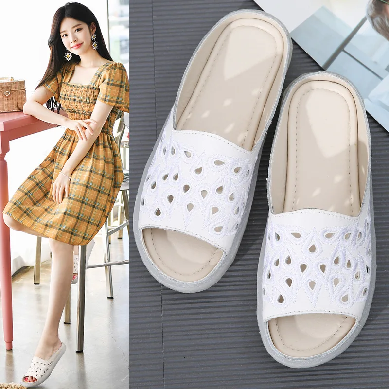 PEIPAH/Новинка лета 2019 Модные женские шлепанцы из натуральной кожи на плоской