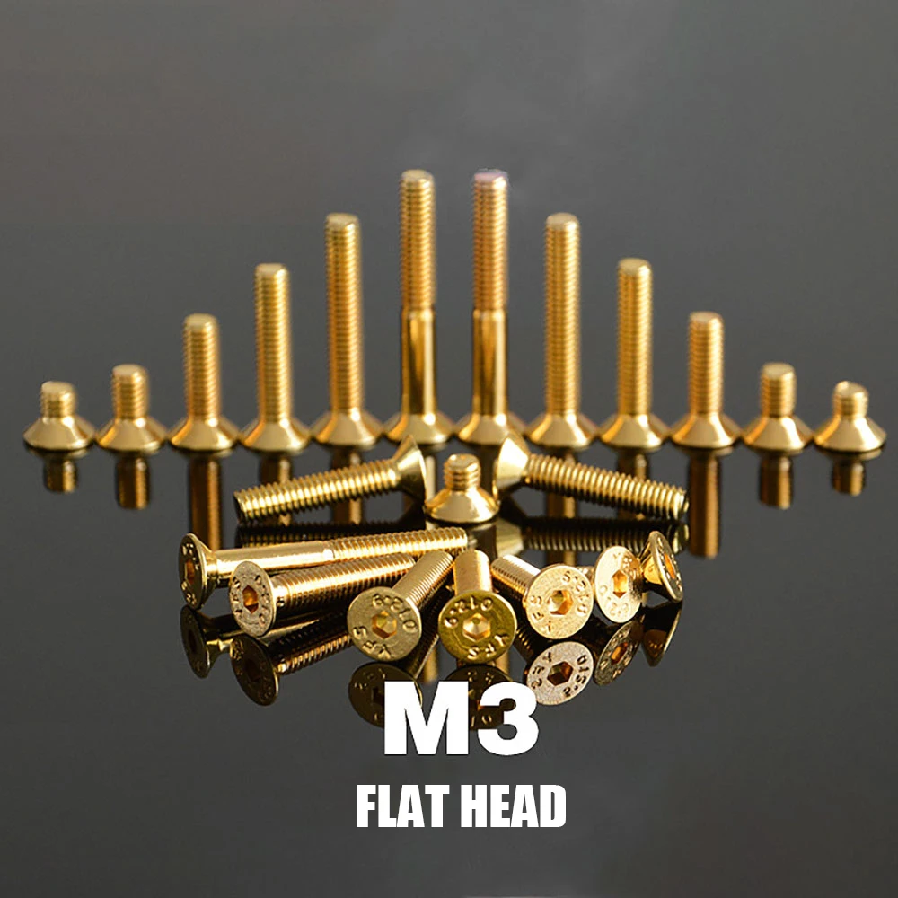 M3x8 flat head hex gold screw