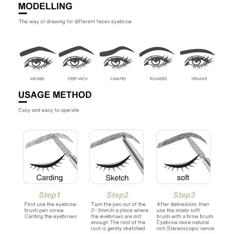 Вращающийся карандаш для бровей TSLM2 с двойной головкой натуральный стойкий