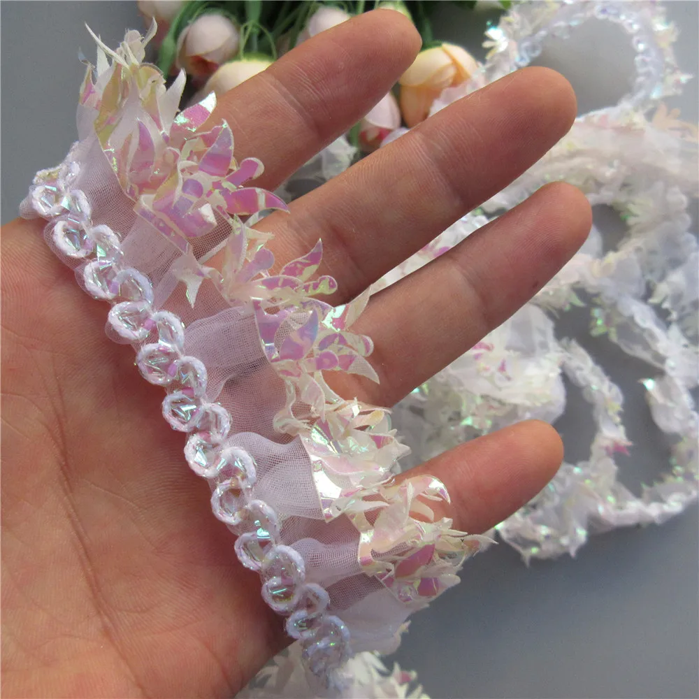 3 ярдов/партия 2 слоя плиссированная вуаль яркое цветное кружево отделка рюшами