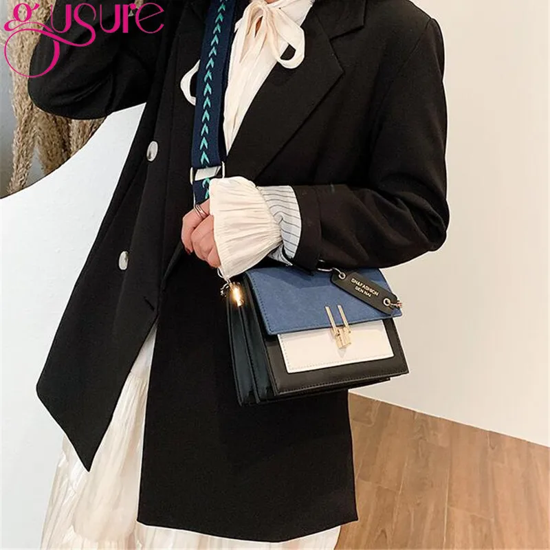 Gusure 2021 new handbags women fashion ins ultra fire retro wide shoulder strap messenger bag purse simple Crossbody Bags |