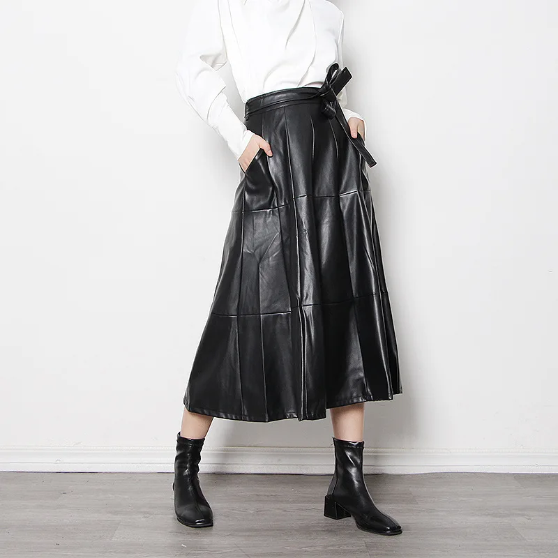 

Длинная юбка-макси Y2k, новинка весны 2021, модная Повседневная Длинная юбка из мягкой кожи с высокой талией и поясом для женщин