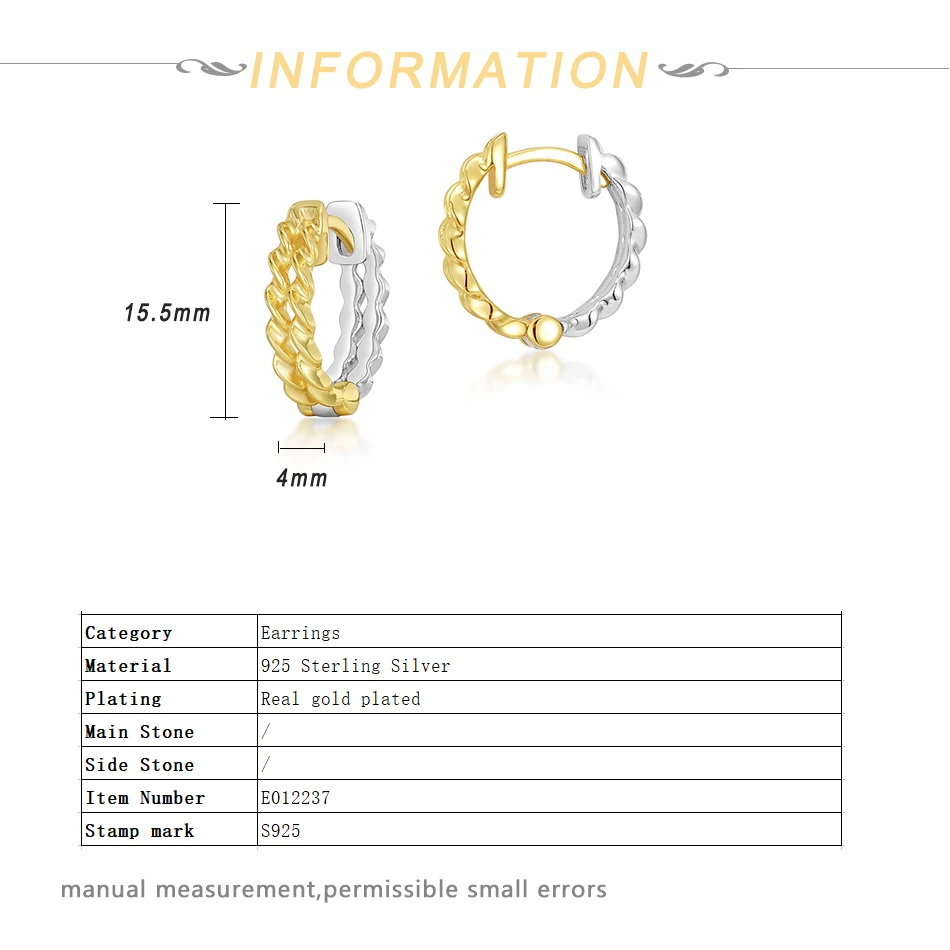 ALLNOEL Solid 925 Sterling Silver Hoop Earrings Two Color Plateing Genuine Design Fine Jewelry 2021 New Arrivals | Украшения и