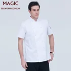 Белая двубортная куртка шеф-повара, летняя дышащая форма шеф-повара с коротким рукавом, рабочая одежда для общественного питания, мужская рубашка, одежда для суши + шляпа