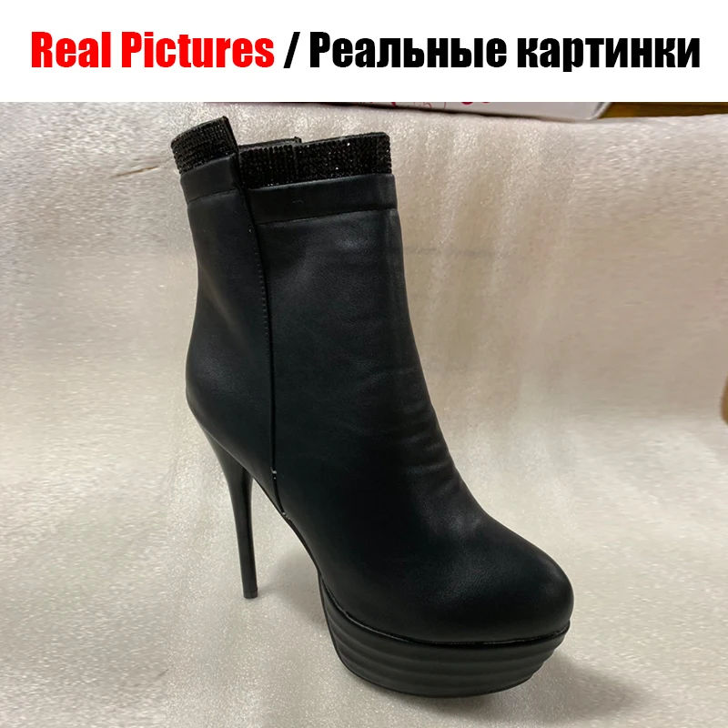 BONJOMARISA/ г. Осенне-зимние Брендовые женские ботильоны на высоком каблуке 14 см размера плюс 31-46 женские вечерние ботинки на платформе