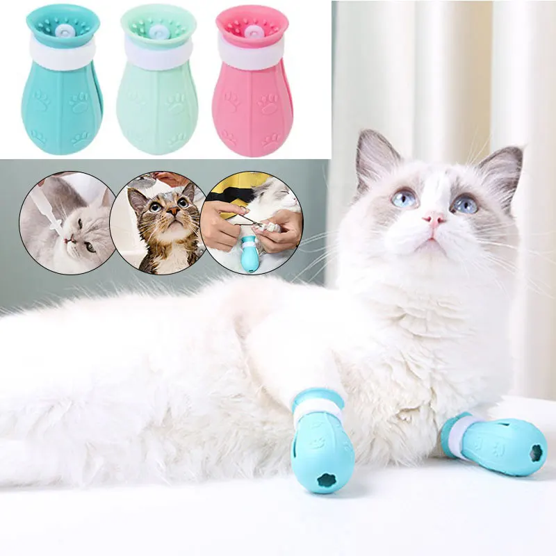 

Second-generation Cat Foot Covers Anti-scratch Pet Bathing Shoes Cute Soft Cat Foot Covers Comfortable New Fashion Pet Supplies