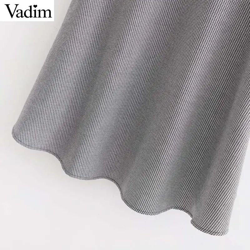 Vadim Женская Ретро клетчатая твидовая ткань длинная юбка галстук-бабочка пояса