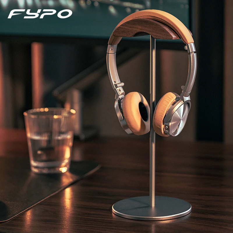 

Fypo Headphone Stand,Walnut Wood & Aluminum Headset Stand Gaming Headset Holder with Solid Metal Base for Table Desk Display