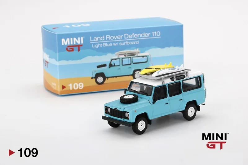 Мини GT 1:64 Land Rover Defender 110 светильник голубой с доской для серфинга LHD литая модель