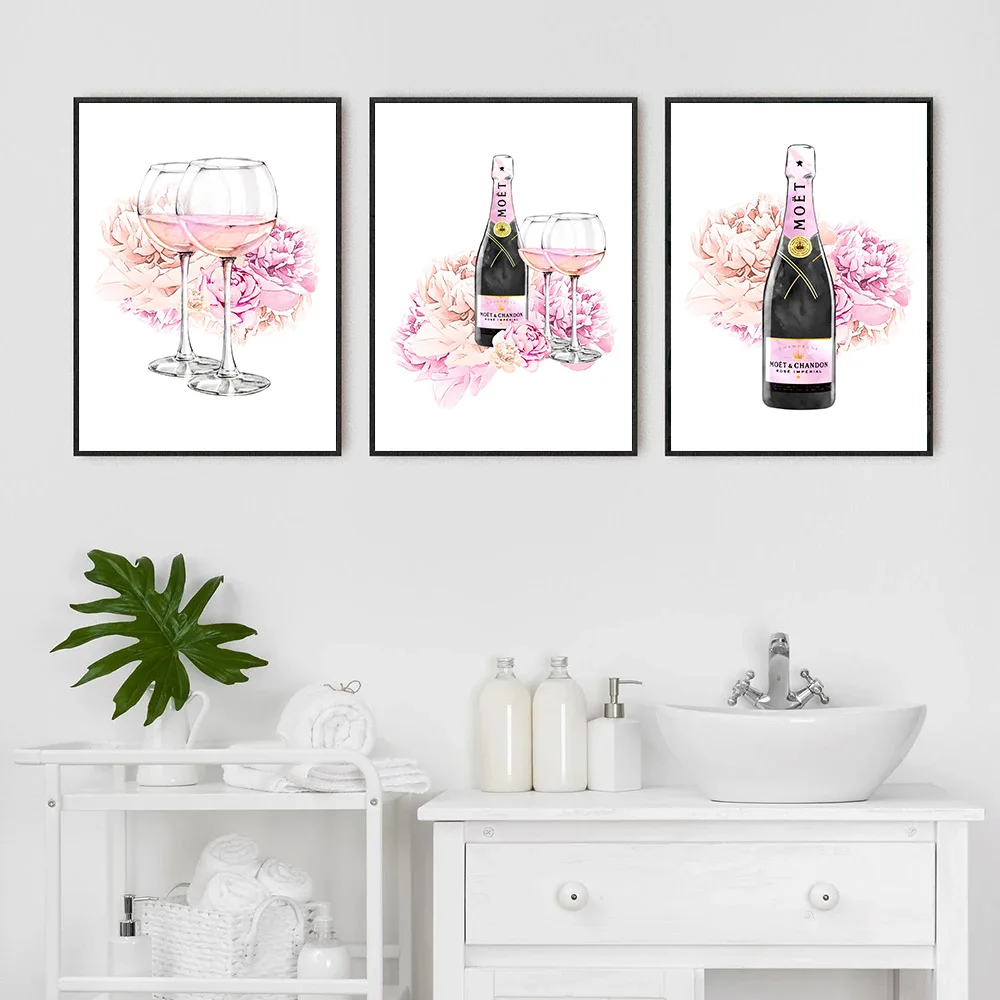 

Abstract Red Wine Flower Wall Art Posters And Prints Pink Flower Canvas Painting Modern Bathroom Decoration Pictures Home Decor