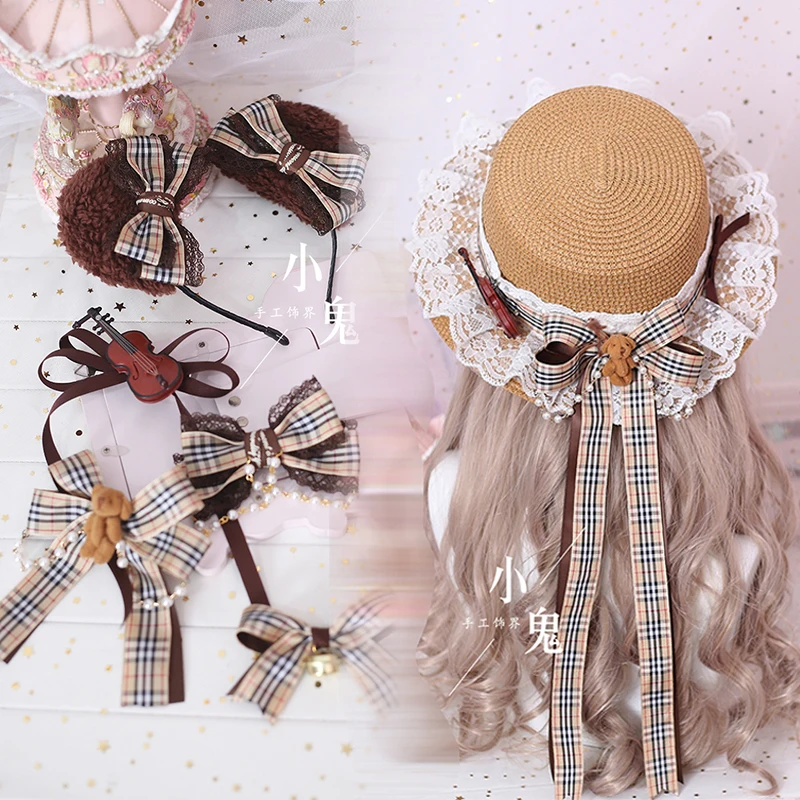 

Moe Violin Straw Hat Japanese Hair Accessories Hairpin Headband Lolita Bear Ear Headband Band Bear Tiramisu Cosplay Performance