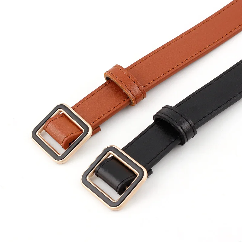 Ремень женский из искусственной кожи тонкий пояс без иглы с квадратной пряжкой