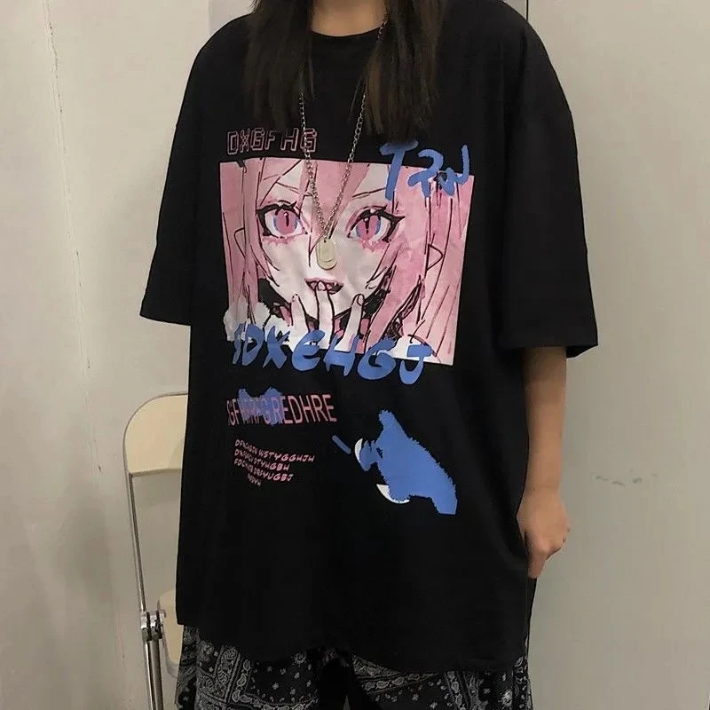

Anime Women's T-shirts size Summer Top Female T-shirt Harajuku Vintage Clothes O-neck Casual Ladies Tops Shirts Streetwear punk