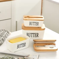 kitchen butter cheese storage box household gadgets ceramic dishes food sealed box with cover knife butter tray container tools