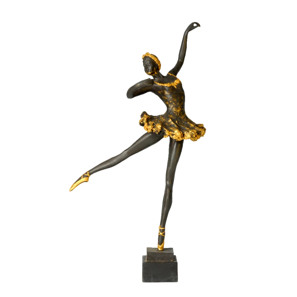 

Tall Bronze Ballerina Statue Western Female Ballet Dancer Sculpture Modern Art Golden Large Home Desk Decoration