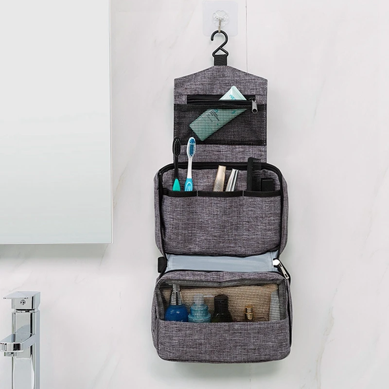 

Toiletry Bag Travel Bag with Hanging Hook, Water-Resistant Makeup Cosmetic Bag Travel Organizer for Accessories-Gray