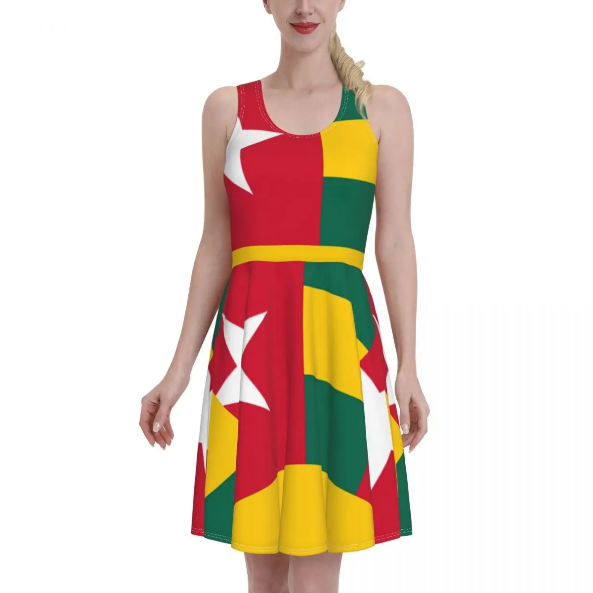 

Женское летнее платье Togo 2021, пикантное пляжное платье с круглым вырезом и принтом R333, мини-платье без рукавов