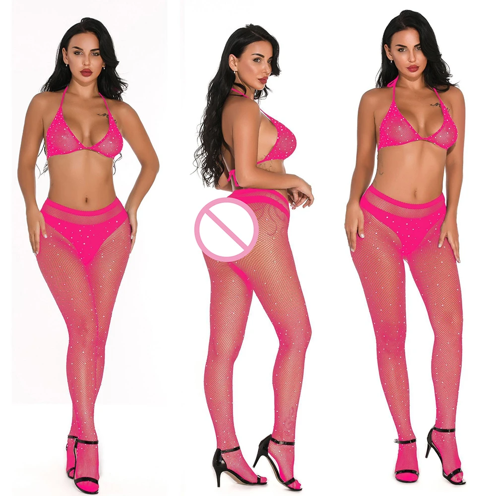 BKLD блестящие стразы черная сетчатая сексуальная прозрачная сетка комплект из