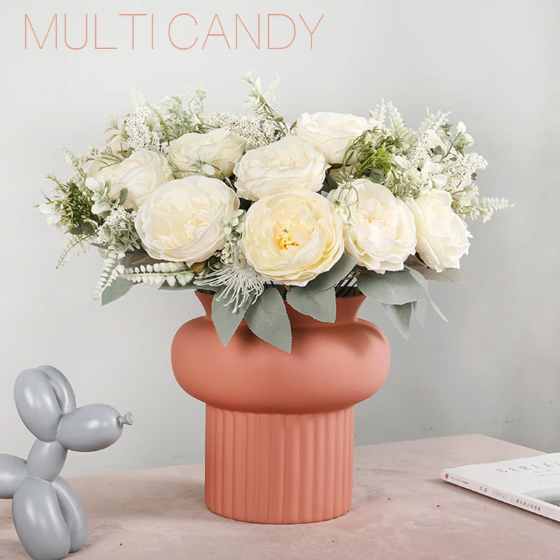 

New Style High Quality 45cm 11 Big heads Sweetheart Tearose Artificial flower Bouquet for Home Wedding Decor