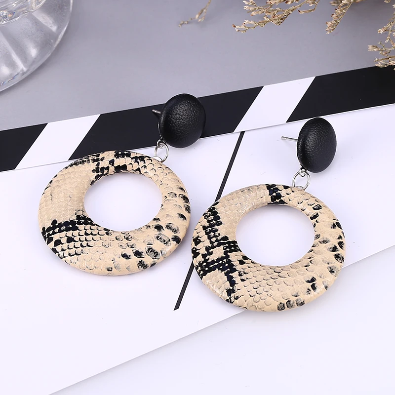 beige round Новые Винтажные висячие серьги для женщин леопардовый принт дизайн большие круглые висячие акриловые серьги Модные ювелирные изделия pendientes - Окраска металла: beige round