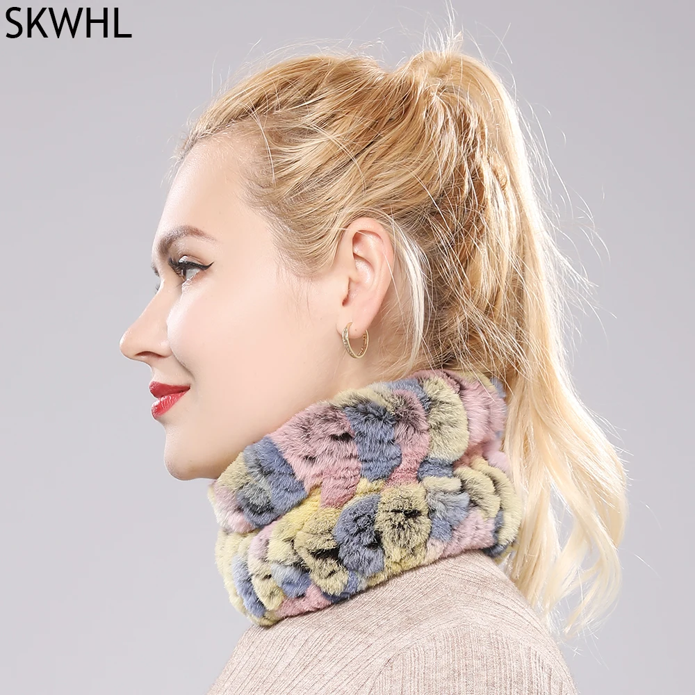 

2021 Hot Sale Knitted Genuine Rex Rabbit Fur Ring Scarves Women Real Rex Rabbit Fur Headbands Girls Luxury Lovely Real Fur Scarf