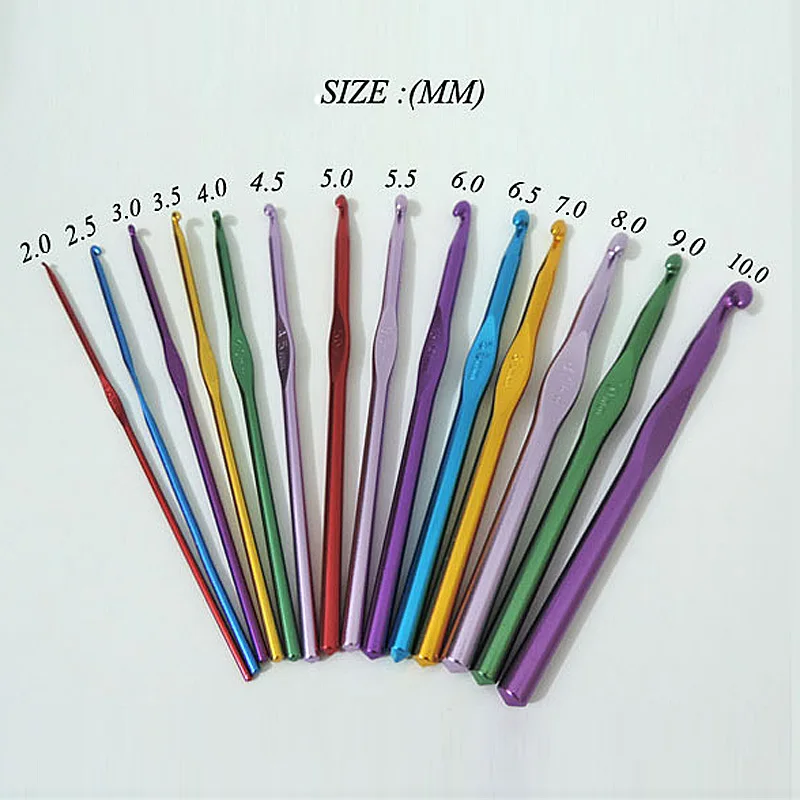

14Pcs/Set Crocheting Needle Tool Metal Aluminum Colored Crochet Sweater Knitting DFK889