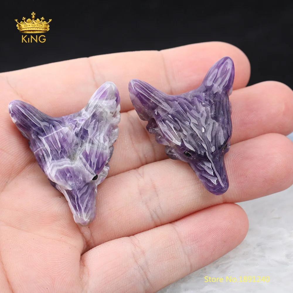 2 шт./лот фиолетовые кварцевые аметисты Волчья Голова резные просверленные камни