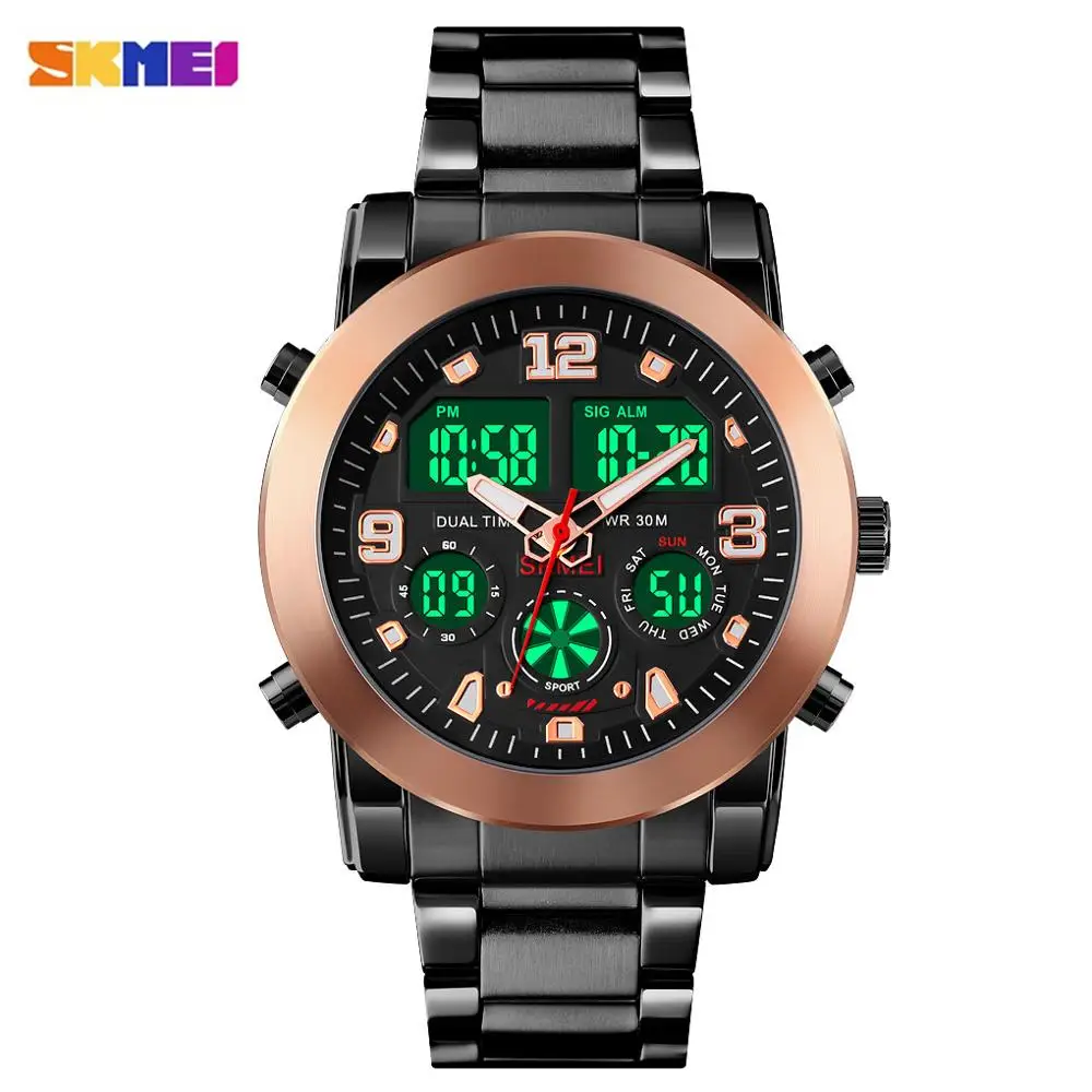 SKMEI мужские часы люксовый бренд светодиодный двойной дисплей наручные большой