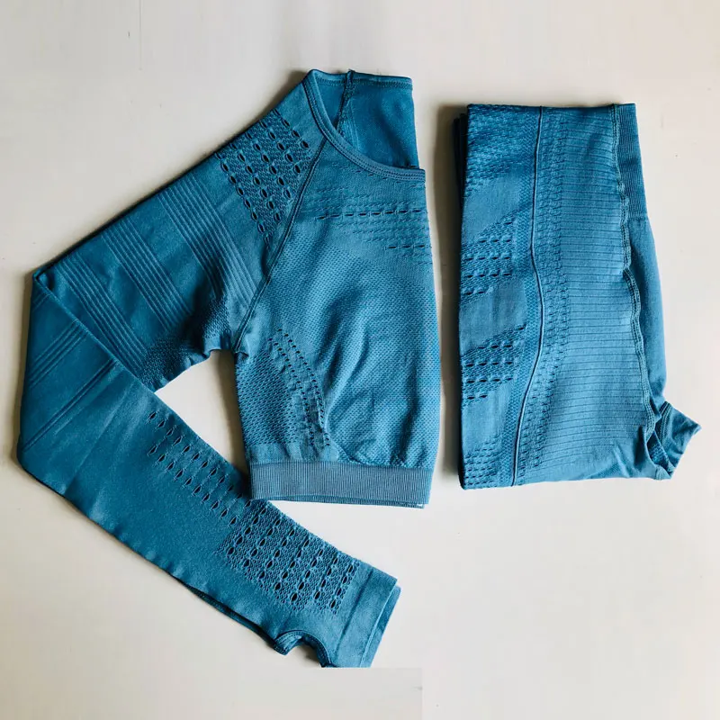 Новый комплект для йоги из 2 предметов с длинным рукавом Бесшовная Трикотажная