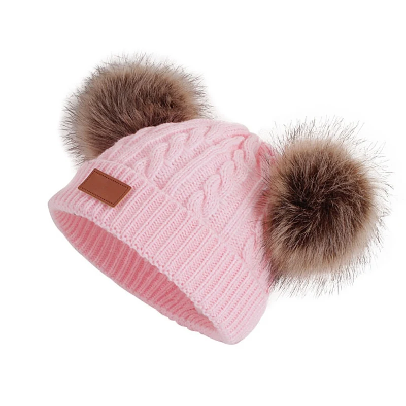 

Baby Girls Winter Hat Kids Crochet Double Removable Ball Hat Baby Newborn Children Photo Props Toddler Girl Cap Bonnet Hats