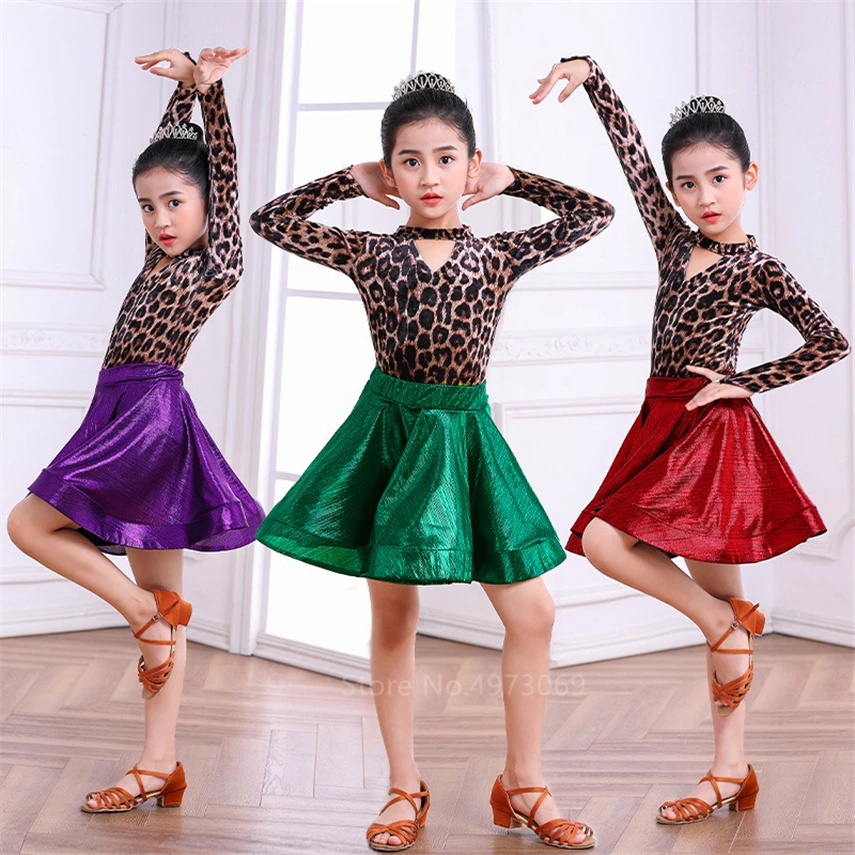 Детское платье для латиноамериканских танцев с леопардовым принтом и длинными