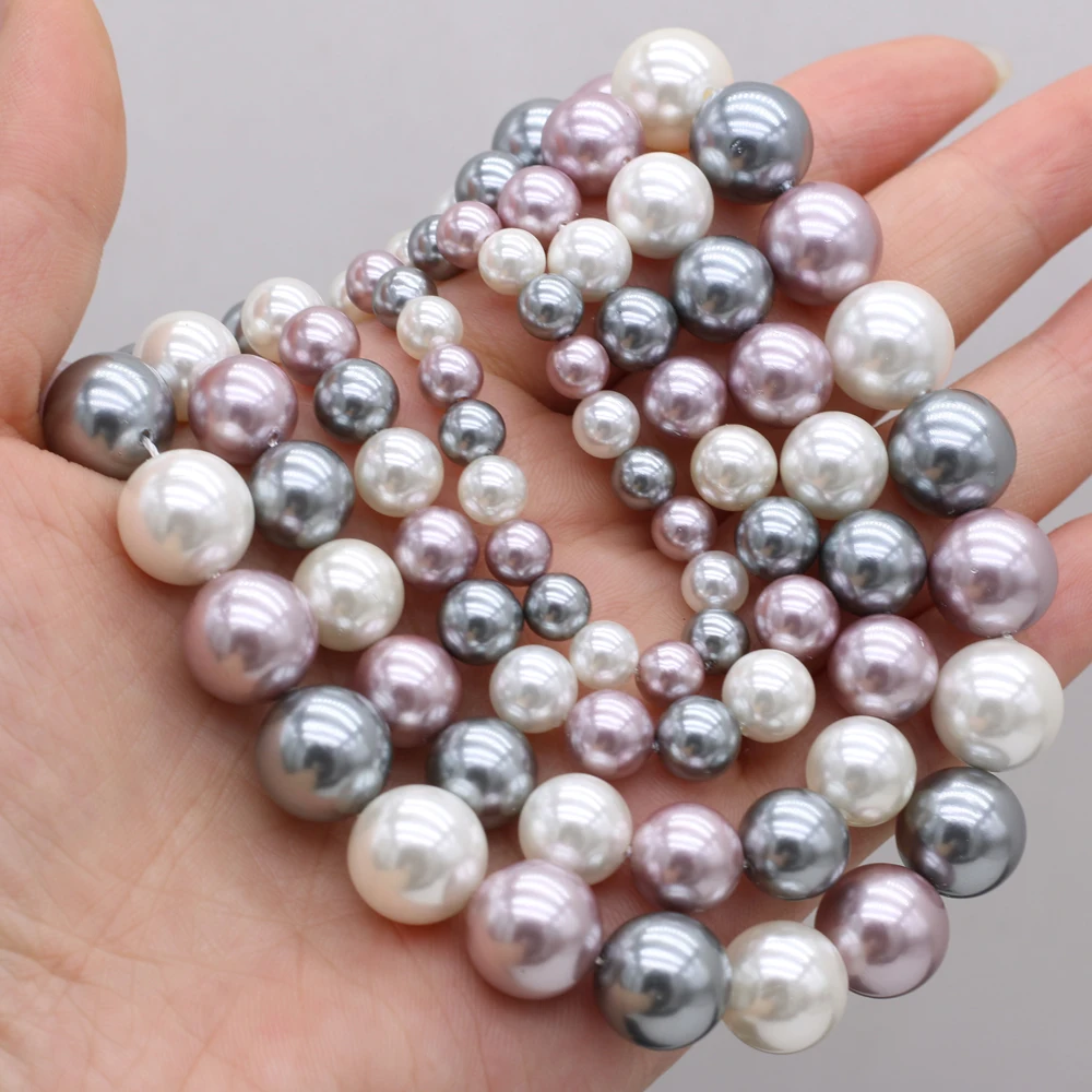 

High Quality Round White Purple Gray Mixed Color Shell Beads Bead DIY Necklace Bracelet Exquisite Jewelry Gift Making Wholesale