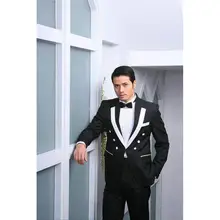 Costume d'affaires noir pour hommes, tenue de soirée Tuxedos, costume terno masculino personnalisé deux pièces (Blazer + pantalon)  (4)