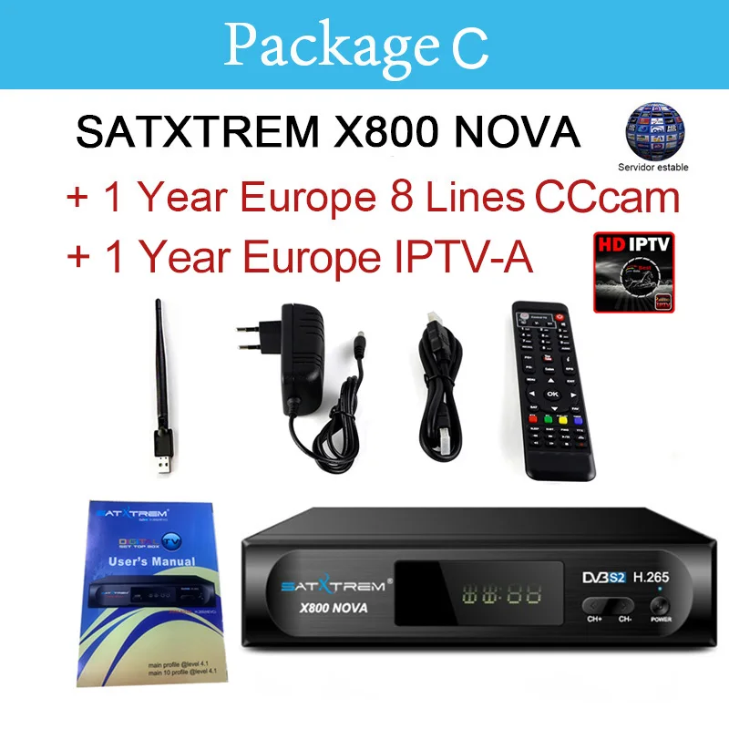 wifi n CCCAM n iptv Спутниковый ресивер ТВ Декодер для тюнера satxtrem X800 Nova DVB-S2 LNB с европейской камерой поддержка Powervu HD IP tv Cam combo Rec eptor - Цвет: wifi n CCCAM n iptv