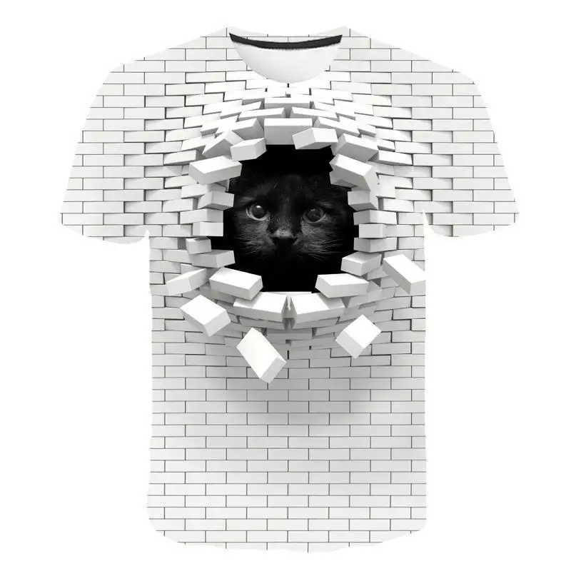 

Men 3d Cat Wall Print Casual Harajuku Women T-Shirt Summer Short Sleeve O-Neck Quality Tee Boys Grils Clothes Top Female T Shirt