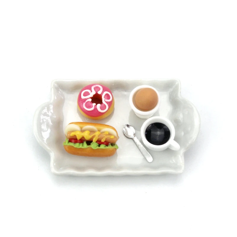 

1:12 Mini Hamburger Bread Coffee Plate Dollhouse Miniature Scene Model Simulation Food Dollhouse Accessory Kitchen Living Room