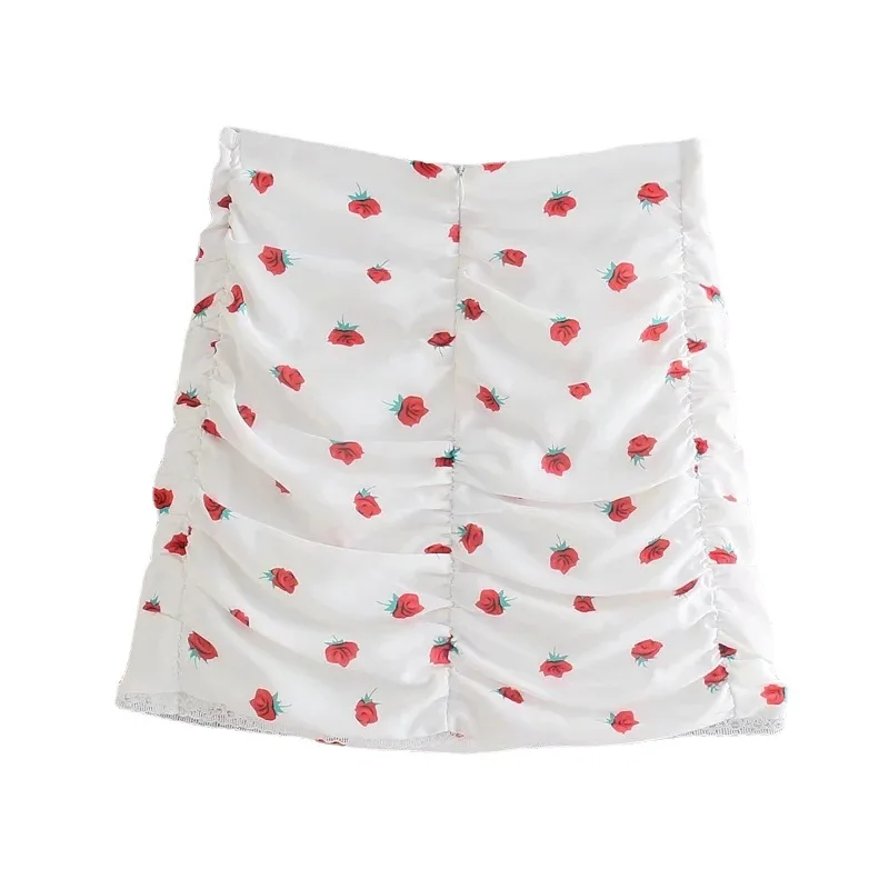

Skirts Womens 2021 European and American Style Sexy Slim Rose Print High Waist Hip Lift Tight Pleated A- line Skirt