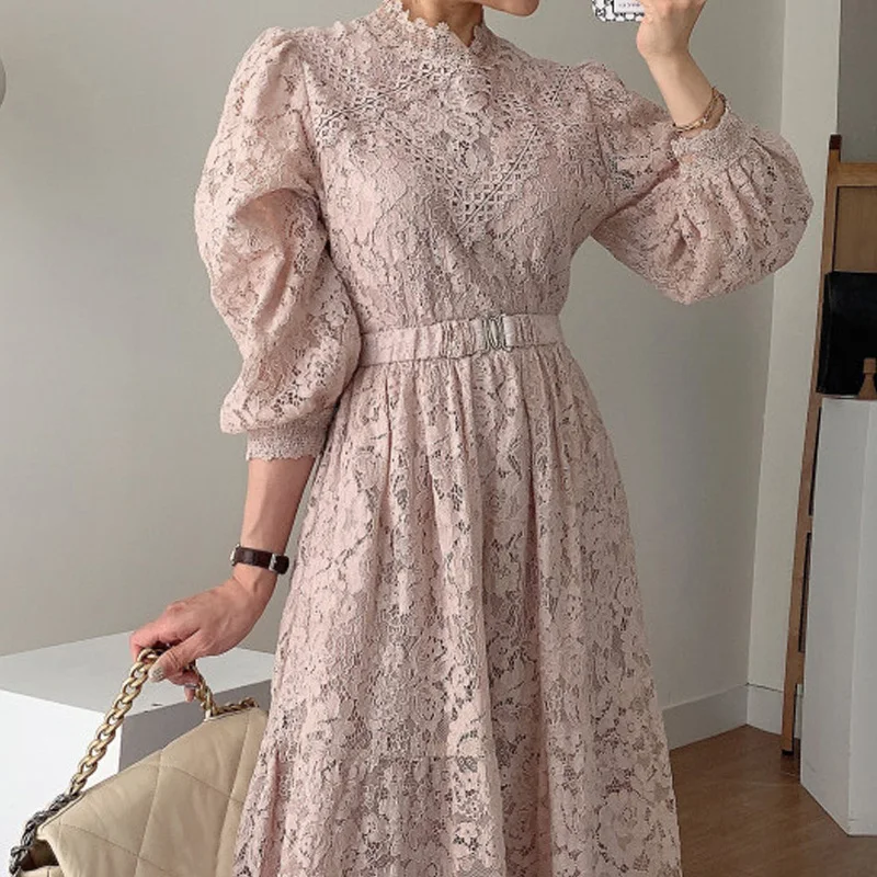 Party Long Sleeve A-Line Woman Dress Elegant Autumn Luxury High Waist 2022 Dress Spring Embroidery Lace Maxi Dresses for Women