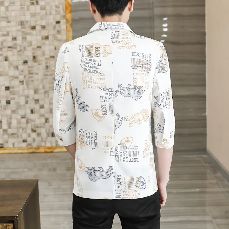 

Loldeal 3/4 Sleeve Blazer Men Slim Letter Batik Casual One Button